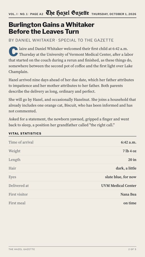 Phone card 2: the lead story and vital statistics